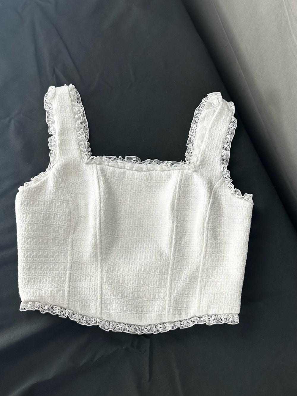 All in Favor White Lace-Trim Square-Neck Crop Top